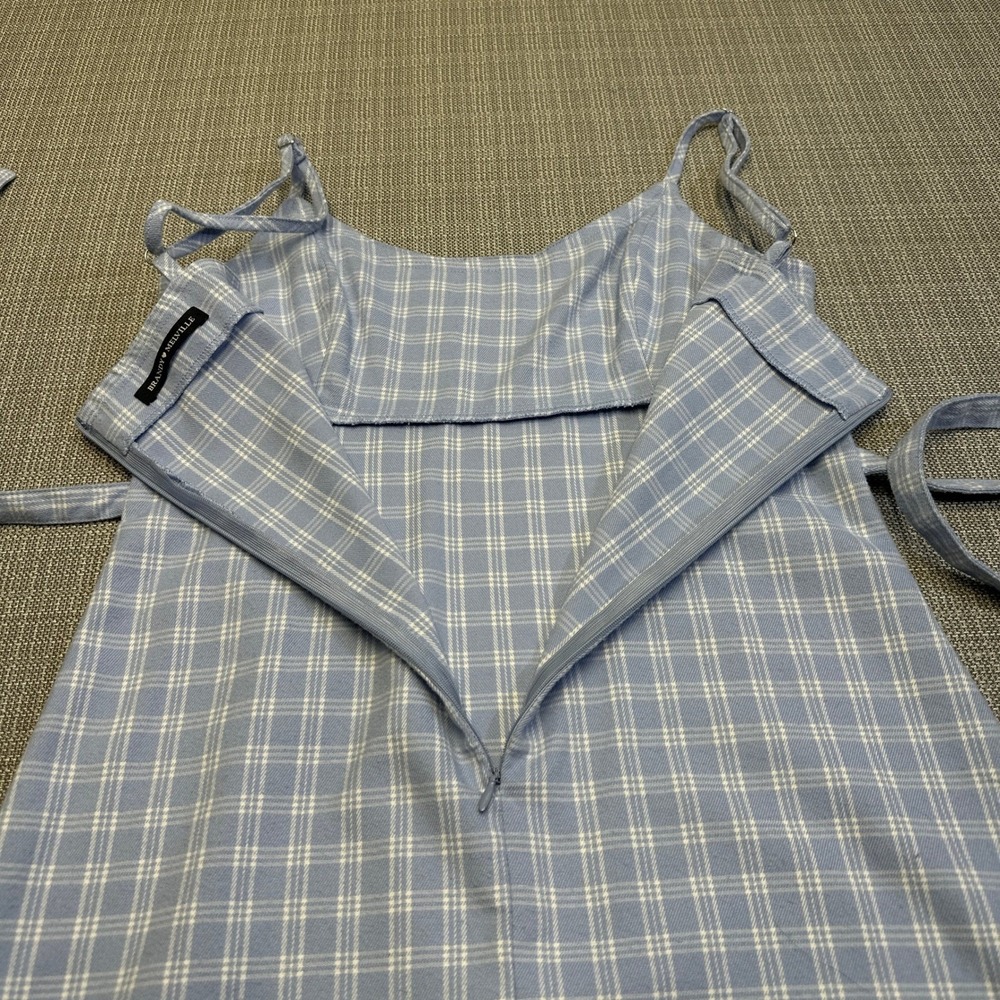 Brandy Melville Colleen Blue Gingham Mini Dress XS Blue White Babydoll Plaid - Picture 6 of 12